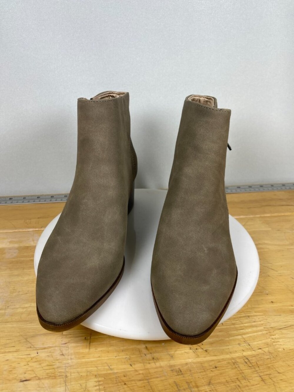 LifeStride Ankle Boots Womens 10W Taupe Block Heel Zip Booties